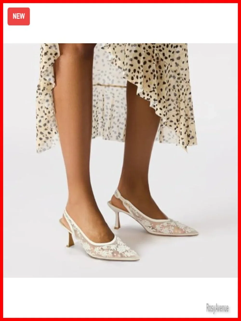 Lace Mesh Slingback Kitten Heels Wedding Pointed Toe Pumps
